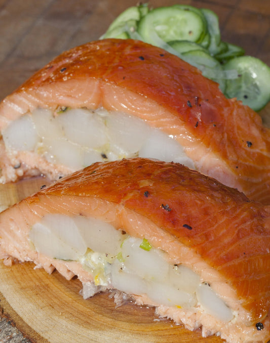 alt="prawn stuffed salmon"